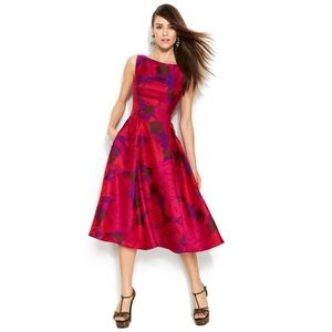 Adrianna Papell Floral Midi Jacquard Dress